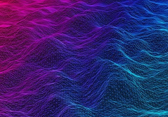 Fototapeta premium Abstract synthwave wave background, neon purple and blue digital landscape, futuristic data visualization texture for tech design