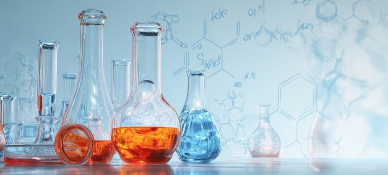 The vibrant chemistry glassware showcasing colorful liquids in a modern laboratory setting.
