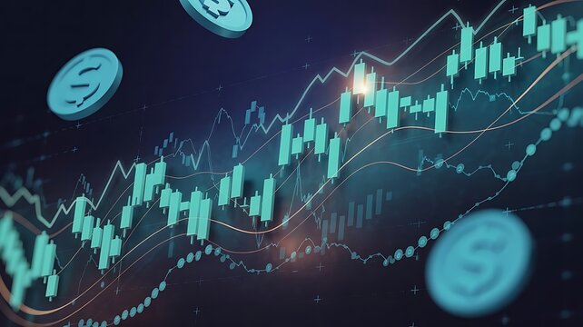 Abstract digital financial chart showing business growth with a technology heartbeat pulse line