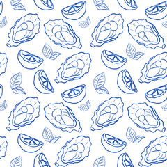 Stylized design with oysters and lemons intertwined, showcasing artistic flair and a beachy vibe