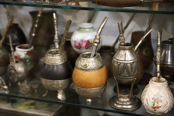 
Collection of Argentine mates displayed in a window