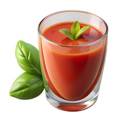 A delicious glass of tomato juice with basil leaves