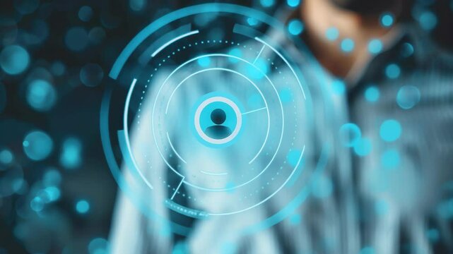 Target client-buyer. Marketing segmentation. Recruitment concept. Customer-centric marketing personalization strategies. Tap the screen and focus on an outstanding person.