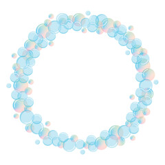 Round frame with colorful soap bubbles.