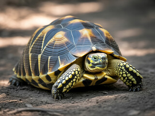 Obraz premium Closeup of a Radiated Tortoise on the Ground
