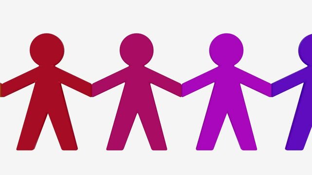 3d animation of human shape in paper. group of paper people in the white background