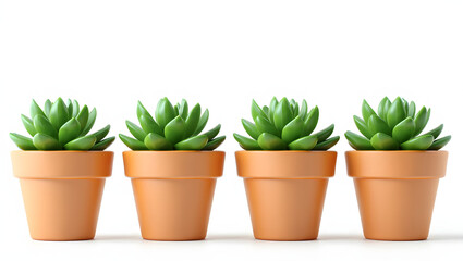 Obraz premium Four Succulent Plants in Terracotta Pots Isolated on White Background