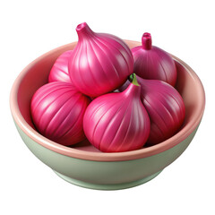 Fresh Red Onions in a Pastel Green Bowl Ready for Cooking isolated on a transparent background image