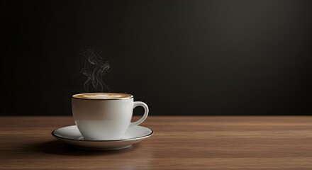 Coffee, Latte, Cappuccino, Steaming Cup of Latte Art Coffee on Wooden Table