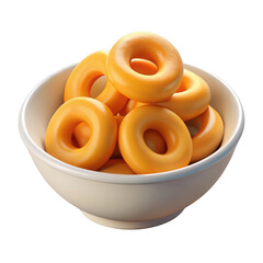 Golden Crispy Rings Snack in White Bowl isolated on a transparent background yellow