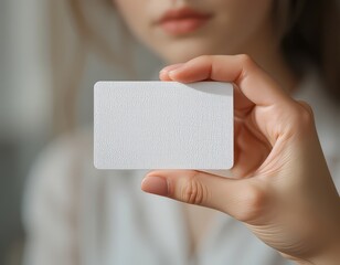 Tarjeta de visita en blanco con mano de mujer