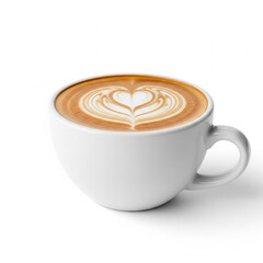 Side View of White Coffee Cup with Heart Latte Art
