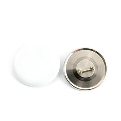 Blank white badge isolated on white background