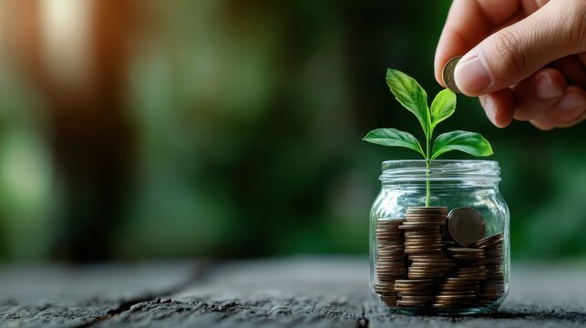 A unique representation of growth and prosperity, this image illustrates a money plant sprouting from a jar filled with coins, symbolizing financial growth and investment.