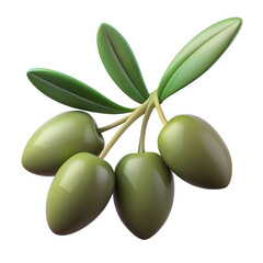 Green Olives Branch with Four Ripe Olives and Lush Green Leaves isolated on a transparent background