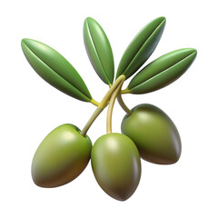 Green Olives Branch with Leaves Realistic 3 D Render Isolated on White Background isolated on a transparent background