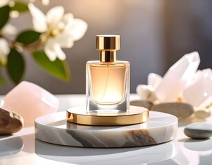 Perfume Bottle with Floral and Crystal Accents