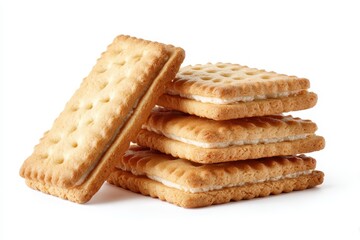 Stack of four rectangular butter cookies on a white background