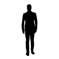 Businessman walking forward, front view. Isolated vector silhouette, business people