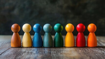 A wooden figurine of a person in a red shirt standing on a wooden table with a dark background.