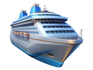 Large White Cruise Ship Sailing Ocean Blue Hull Lifeboats White Superstructure Isolated on a transparent background