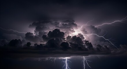 Lightning, Storm, Clouds, Dramatic Lightning Storm over Dark Clouds