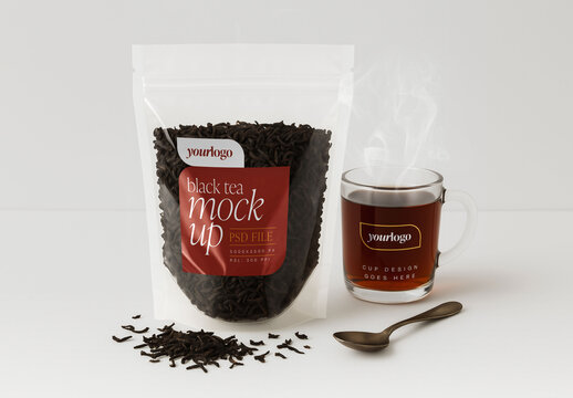 Black Tea Bag Packaging Mockup for Design and Branding Projects
