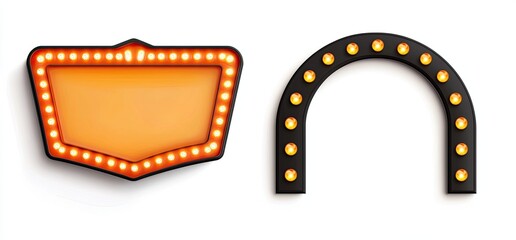 Fototapeta premium Retro light signs, orange and black, illuminated
