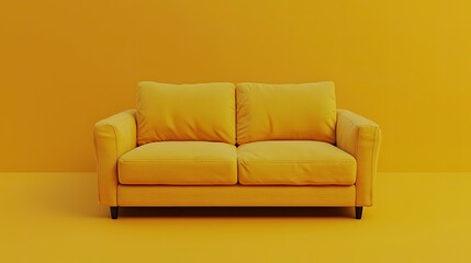 Fototapeta premium Yellow couch against a bright yellow wall.
