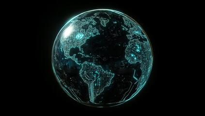 Obraz premium Glowing blue earth globe on black background