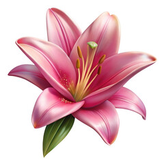 Pink Lily Flower Botanical Watercolor Painting Soft Petals Detailed Stamen Realistic Style isolated on a transparent background