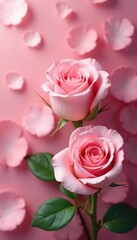 Fototapeta premium Soft pink roses, lush petals, romantic backdrop, wallpaper, pink, love