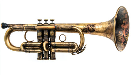Obraz premium Old brass band trumpet isolated on a white background