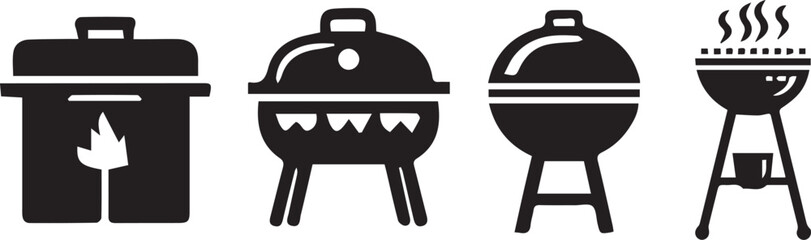 Barbecue grill Silhouette vector icon design and Grill bbq vector icon set illustration. BBQ silhouette vector