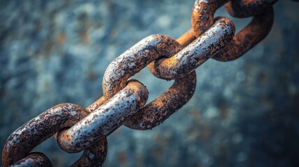 A close-up of a rusted chain on a rocky surface.