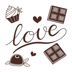 LOVE Chocolates Vector – Candy Letters in Chocolate Style on White Background