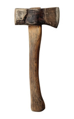 Old axe with wooden handle isolated on png transparent background