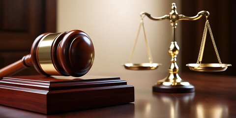 Justice and law imagery with gavel and scales









