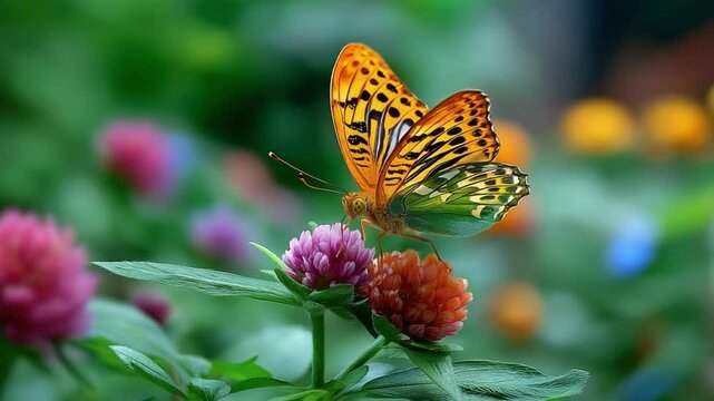 Butterfly on the Flower: A vibrant butterfly, with intricate wing patterns, delicately lands on a colorful flower, capturing nature's artistry and tranquility.