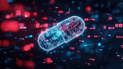 Futuristic pill, digital data