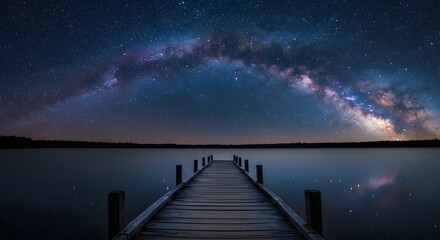 Milky Way Over Lake with Wooden Dock