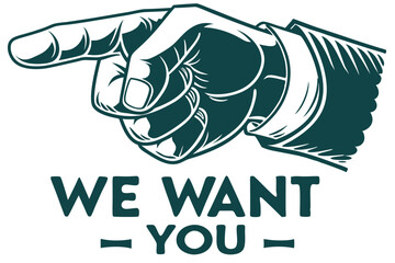 Vintage Style Hand Pointing with We Want You Text Illustration