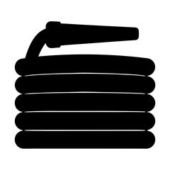 Black silhouette of a coiled fire hose with a nozzle at the top