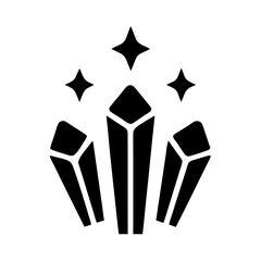 Black and white illustration of crystals with three four pointed stars