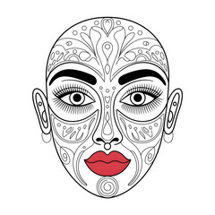 ‎A line art face illustration of a coloring page