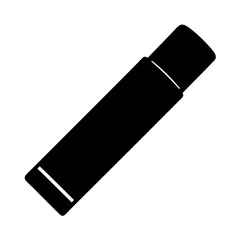 Minimalist black silhouette of a chapstick container on a white background