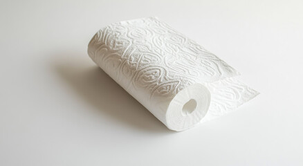 White kitchen paper towel on a white background, high-resolution photography, stock photo for commercial use