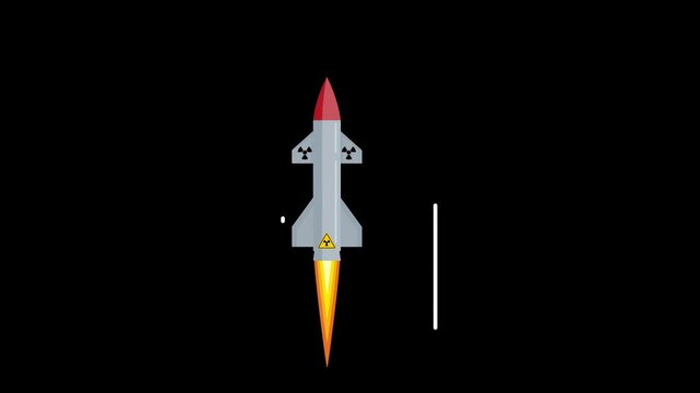 rocket missile nuclear cartoon vector 2d animated rocket missile nuclear bomb flying launch green screen 4k