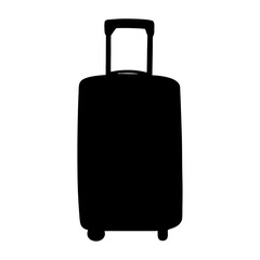 Black silhouette of a wheeled suitcase with extended handle for travelling