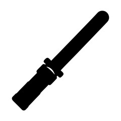 Silhouette of a black flashlight type object on a plain white background